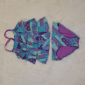 Justice 2 Piece Patterned Rifle Tankini Swim Set / Swimsuit / Bathing Suit
